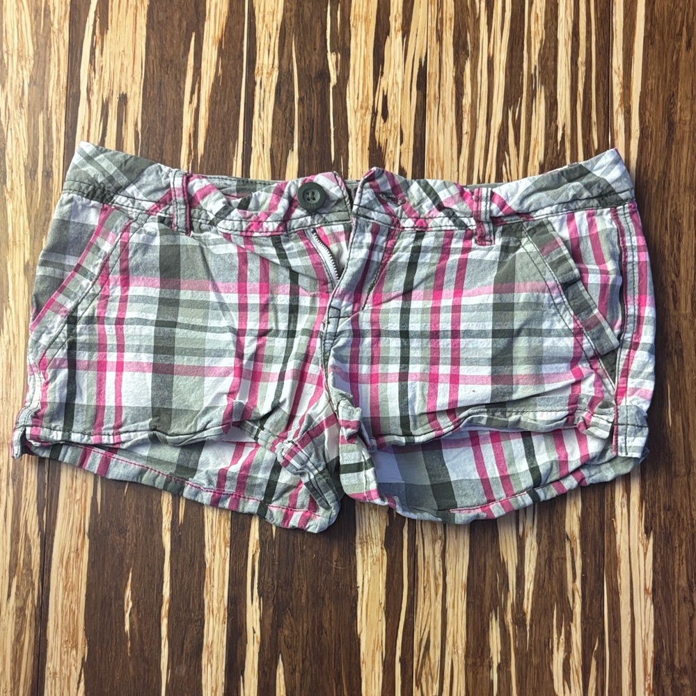Arizona Jean Company Pink and Gray Plaid Women's Cargo Shorts